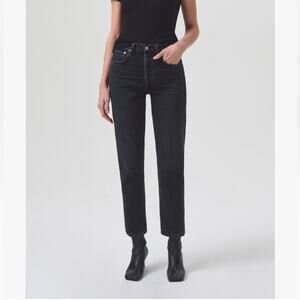 Agolde Riley high rise straight crop faded black sz 30